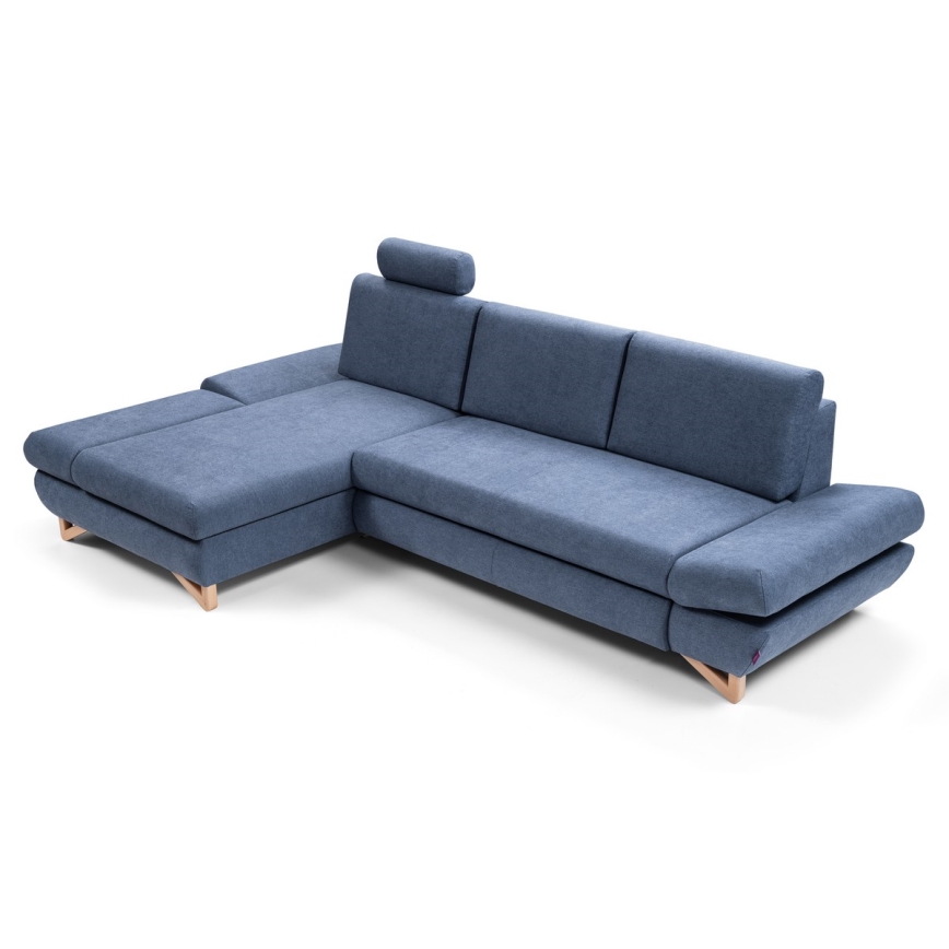 Divano letto angolare imbottito con contenitore a L AVESTA, angolo sinistro, blu