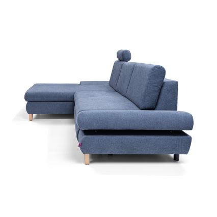 Divano letto angolare imbottito con contenitore a L AVESTA, angolo sinistro, blu