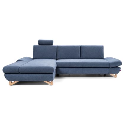 Divano letto angolare imbottito con contenitore a L AVESTA, angolo sinistro, blu