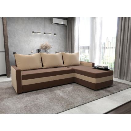 Divano angolare imbottito reversibile e convertibile a L BRISTOL marrone/beige