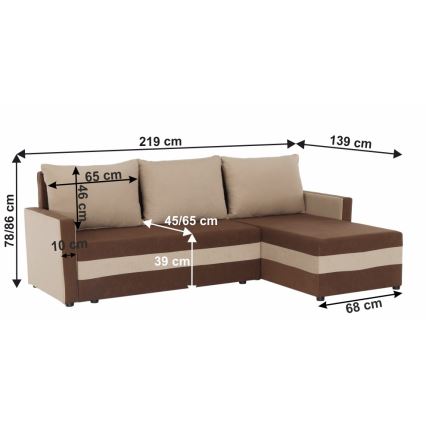 Divano angolare imbottito reversibile e convertibile a L BRISTOL marrone/beige