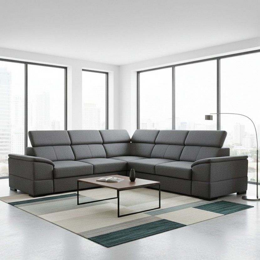 Divano letto angolare reversibile con contenitore GRANADA, grigio scuro