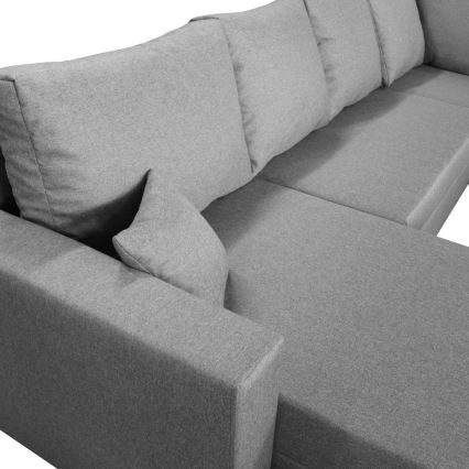 Divano letto angolare universale con vano contenitore a U SEYA grigio