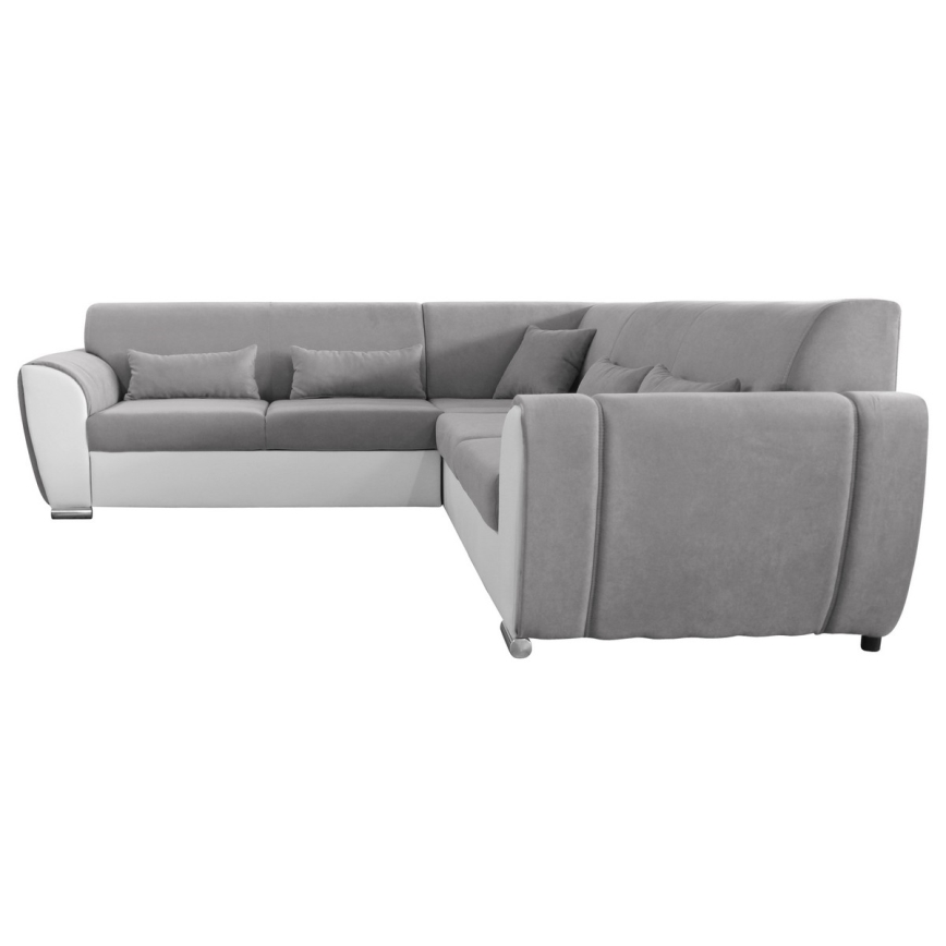 Divano letto angolare VISEU con contenitore a L, penisola a destra, grigio/bianco