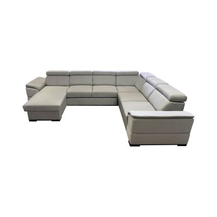 Divano letto angolare a U con angolo reversibile e vano contenitore GRANADA, grigio chiaro