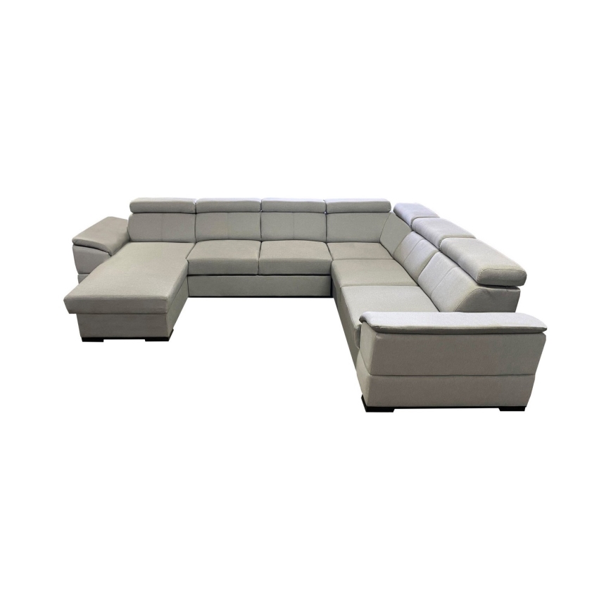 Divano letto angolare a U con angolo reversibile e vano contenitore GRANADA, grigio chiaro