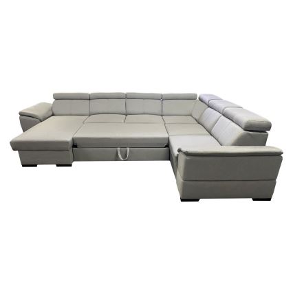 Divano letto angolare a U con angolo reversibile e vano contenitore GRANADA, grigio chiaro