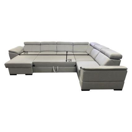 Divano letto angolare a U con angolo reversibile e vano contenitore GRANADA, grigio chiaro