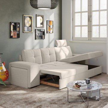 Divano letto con contenitore e pouf PALERMO, grigio chiaro - lato destro