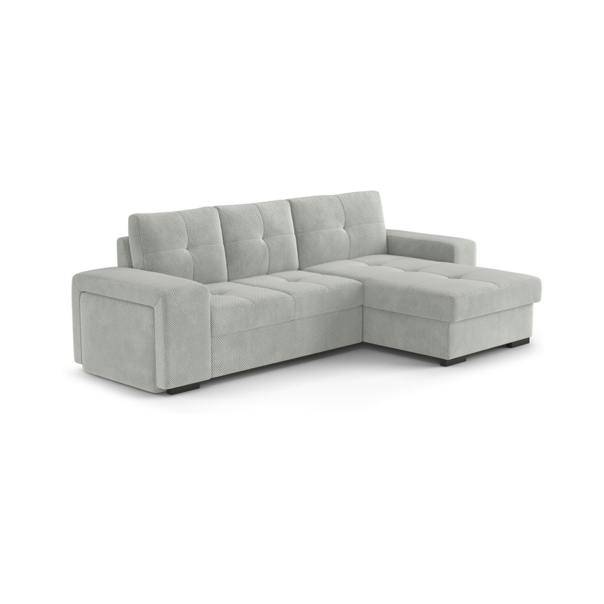 Divano letto con contenitore e pouf PALERMO, grigio chiaro - lato destro