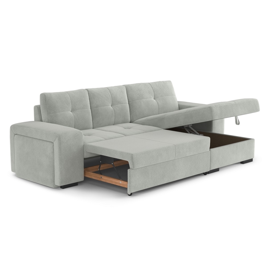 Divano letto con contenitore e pouf PALERMO, grigio chiaro - lato destro
