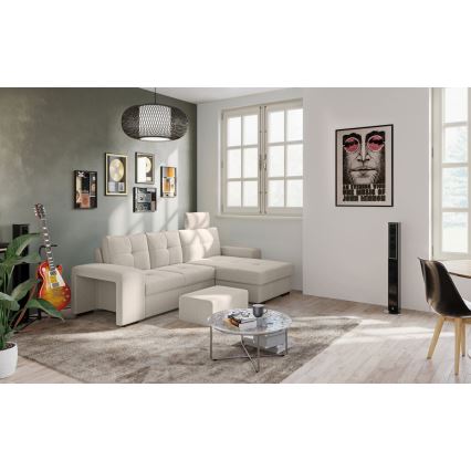 Divano letto con contenitore e pouf PALERMO, grigio chiaro - lato destro