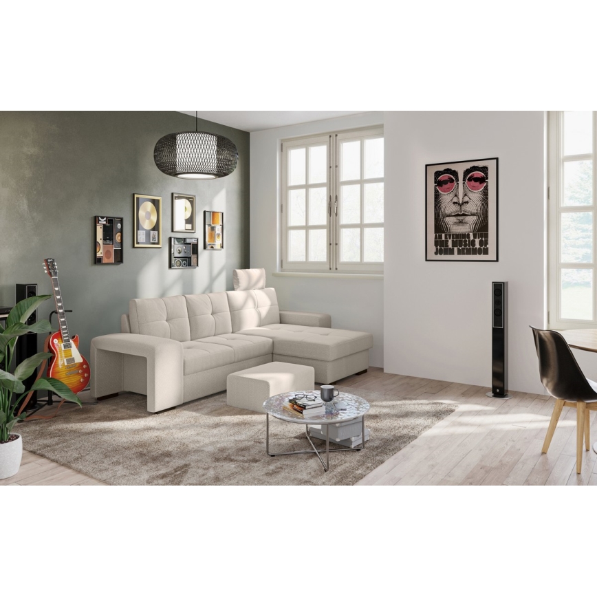 Divano letto con contenitore e pouf PALERMO, grigio chiaro - lato destro