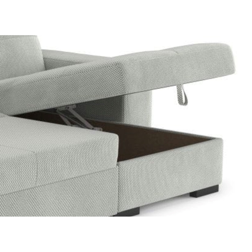 Divano letto con contenitore e pouf PALERMO, grigio chiaro - lato destro
