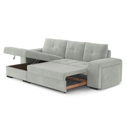 Divano letto con contenitore e pouf PALERMO, grigio chiaro, lato sinistro