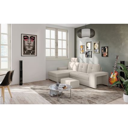 Divano letto con contenitore e pouf PALERMO, grigio chiaro, lato sinistro