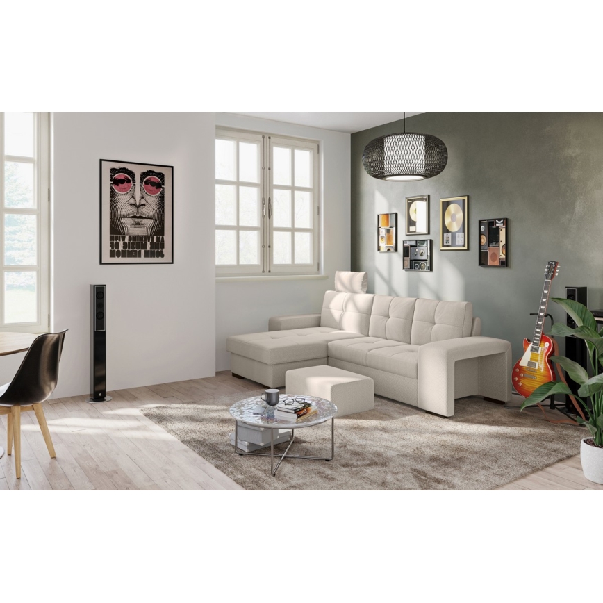 Divano letto con contenitore e pouf PALERMO, grigio chiaro, lato sinistro