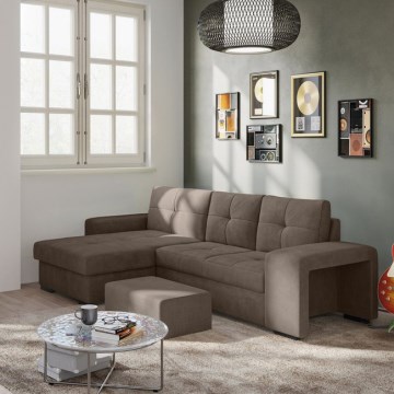 Divano letto con contenitore e pouf PALERMO marrone, lato sinistro