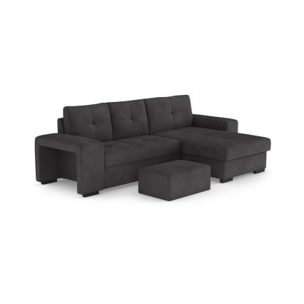 Divano letto con vano contenitore e pouf PALERMO, nero, lato destro