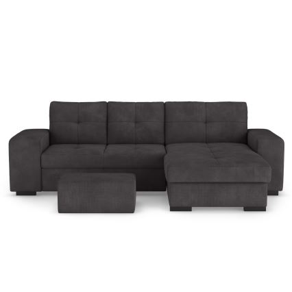 Divano letto con vano contenitore e pouf PALERMO, nero, lato destro