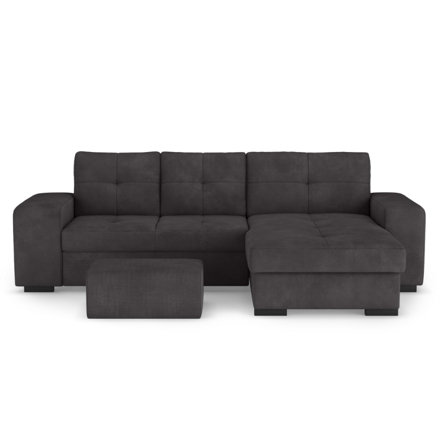Divano letto con vano contenitore e pouf PALERMO, nero, lato destro