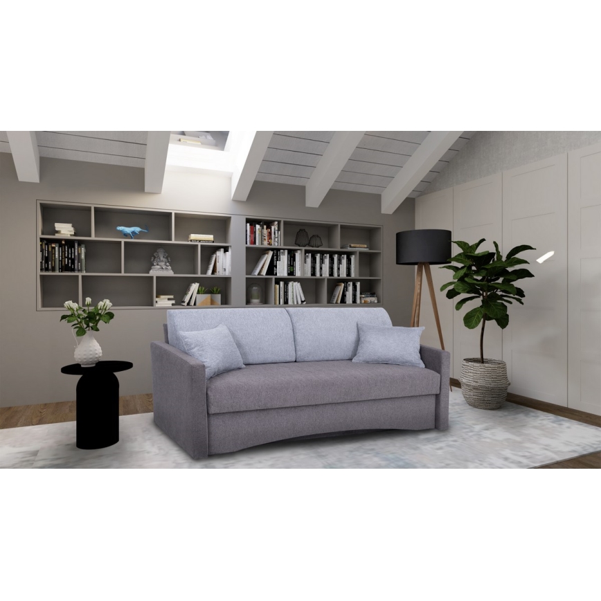 Divano letto imbottito a 3 posti PAUL, ideale per il sonno quotidiano, con braccioli, grigio