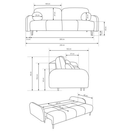 Divano letto imbottito a 3 posti CLOUDY colore crema