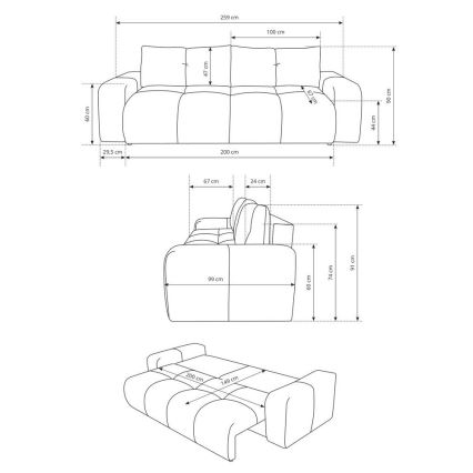 Divano letto imbottito a tre posti con contenitore ALMADA beige