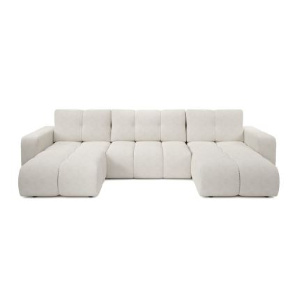 Divano letto imbottito a U con vano contenitore ALMADA, beige