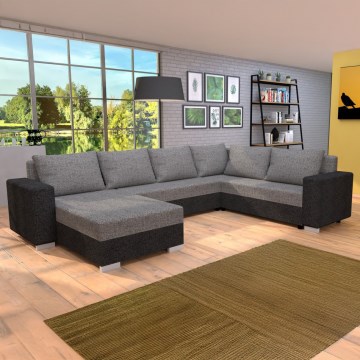 Divano letto imbottito angolare a U YORK, reversibile, grigio/beige/marrone