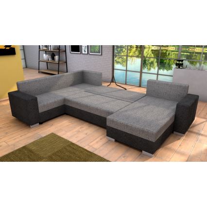 Divano letto imbottito angolare a U YORK, reversibile, grigio/beige/marrone