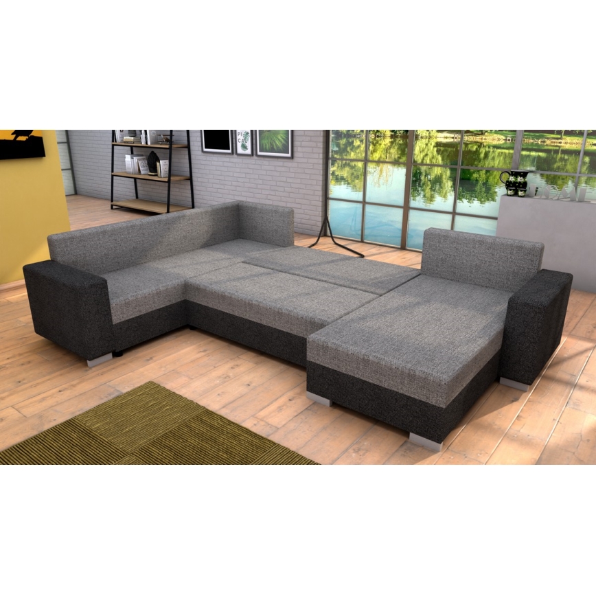 Divano letto imbottito angolare a U YORK, reversibile, grigio/beige/marrone