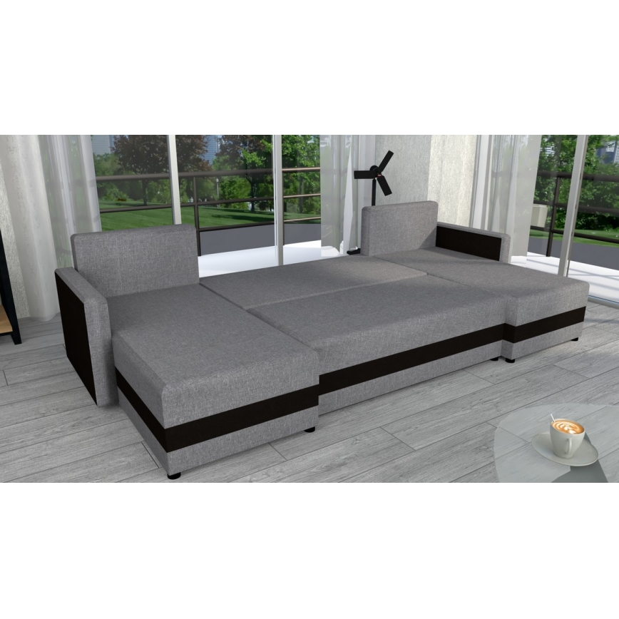 Divano-letto imbottito universale a U BRISTOL grigio/nero