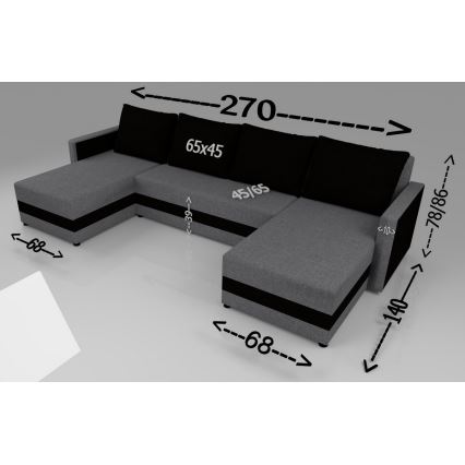 Divano-letto imbottito universale a U BRISTOL grigio/nero