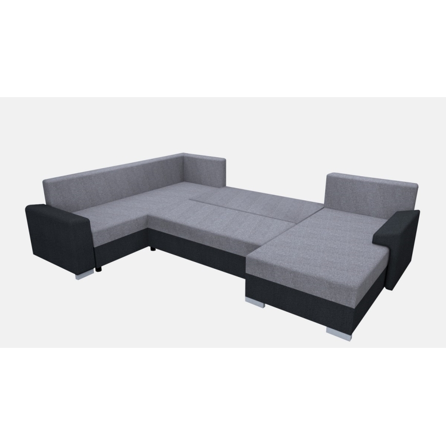 Divano letto imbottito universale a U OXFORD nero/grigio