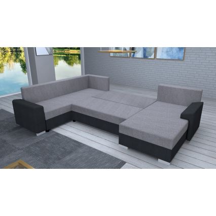 Divano letto imbottito universale a U OXFORD nero/grigio