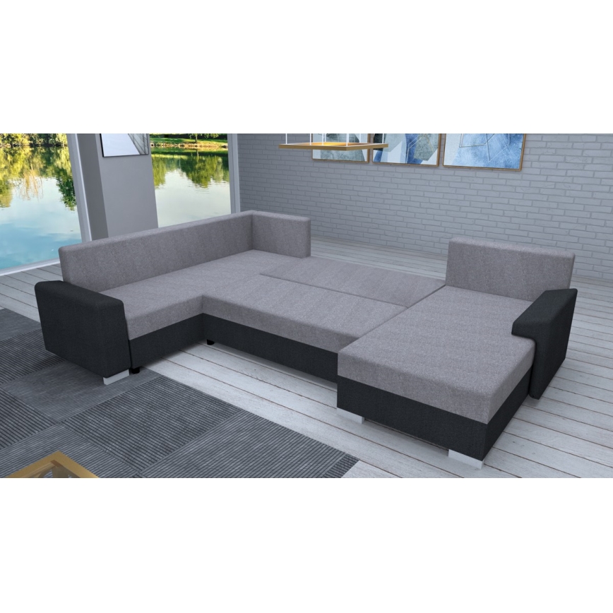Divano letto imbottito universale a U OXFORD nero/grigio