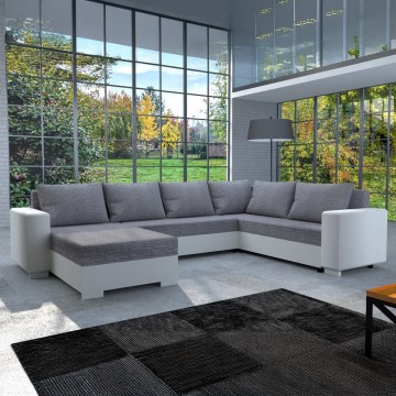 Divano letto imbottito universale a U YORK bianco/grigio