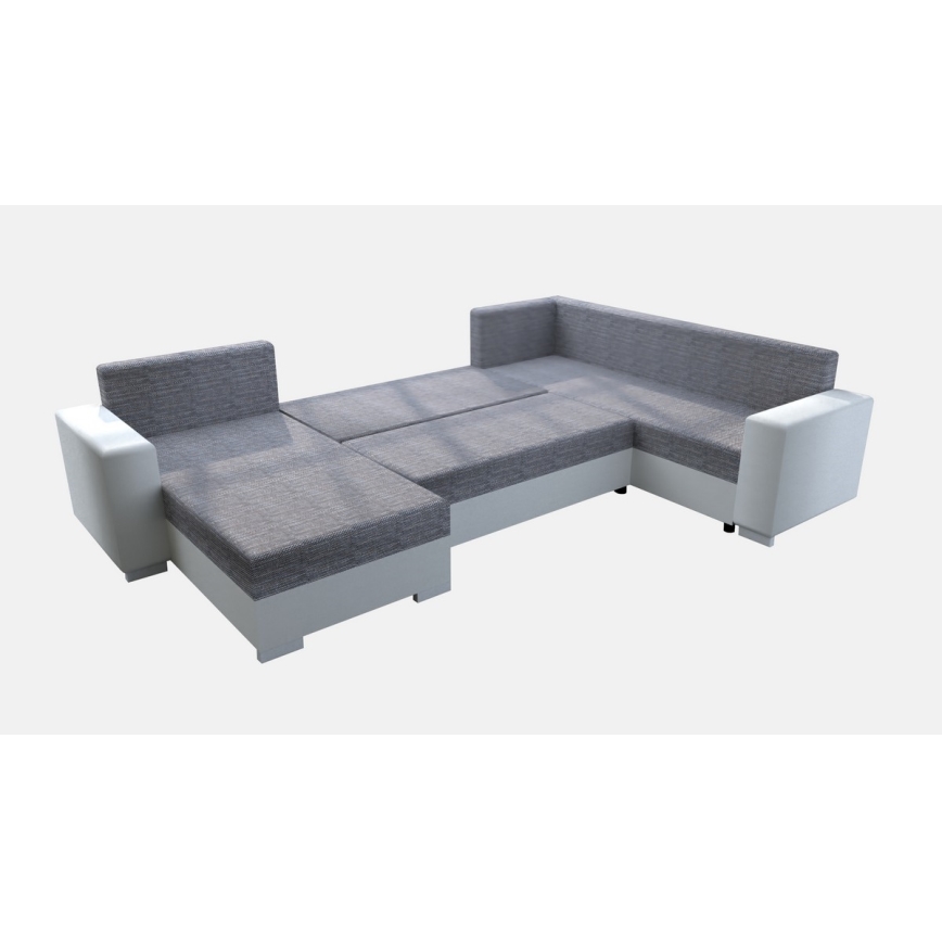 Divano letto imbottito universale a U YORK bianco/grigio