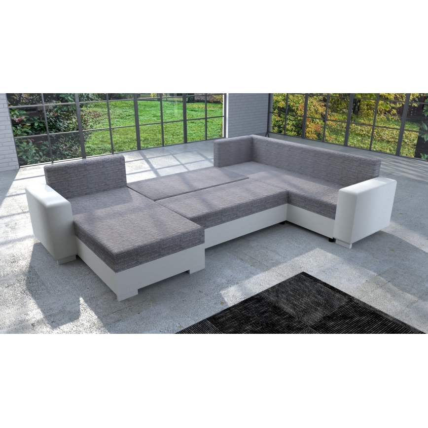 Divano letto imbottito universale a U YORK bianco/grigio