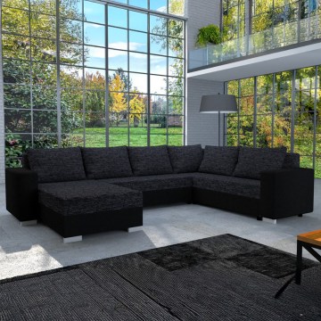 Divano letto imbottito universale a U YORK nero/antracite