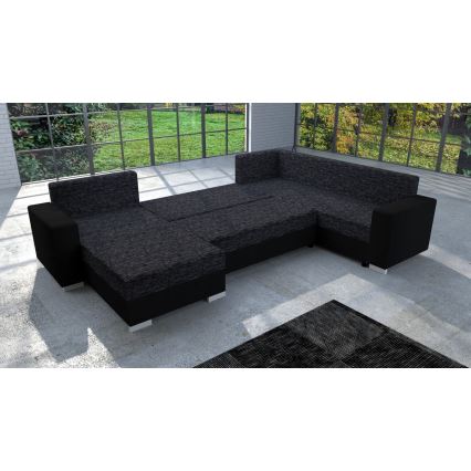Divano letto imbottito universale a U YORK nero/antracite