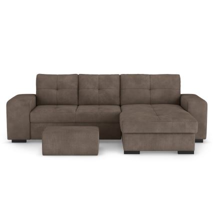 Divano letto PALERMO con vano contenitore e pouf, marrone, lato destro