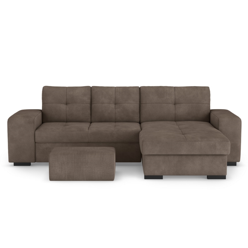 Divano letto PALERMO con vano contenitore e pouf, marrone, lato destro