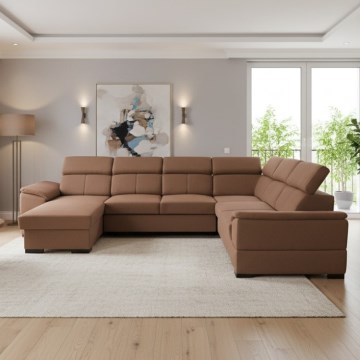 Divano letto trasformabile con angolo universale a U e vano contenitore GRANADA, marrone