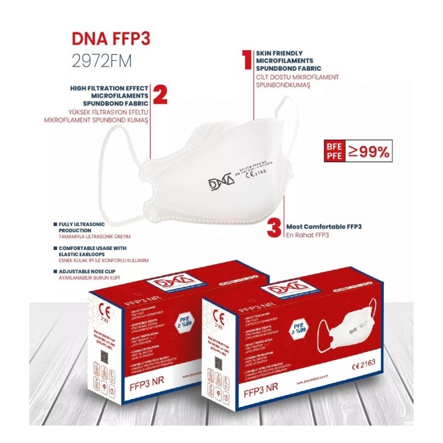 DNA Mascherina FFP3 NR CE 2163 Medica 20pz