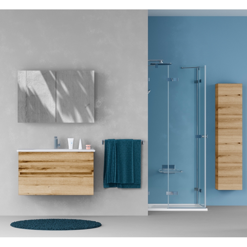 Dřevojas - Mobile da bagno con specchio NEXI 100x68 cm rovere