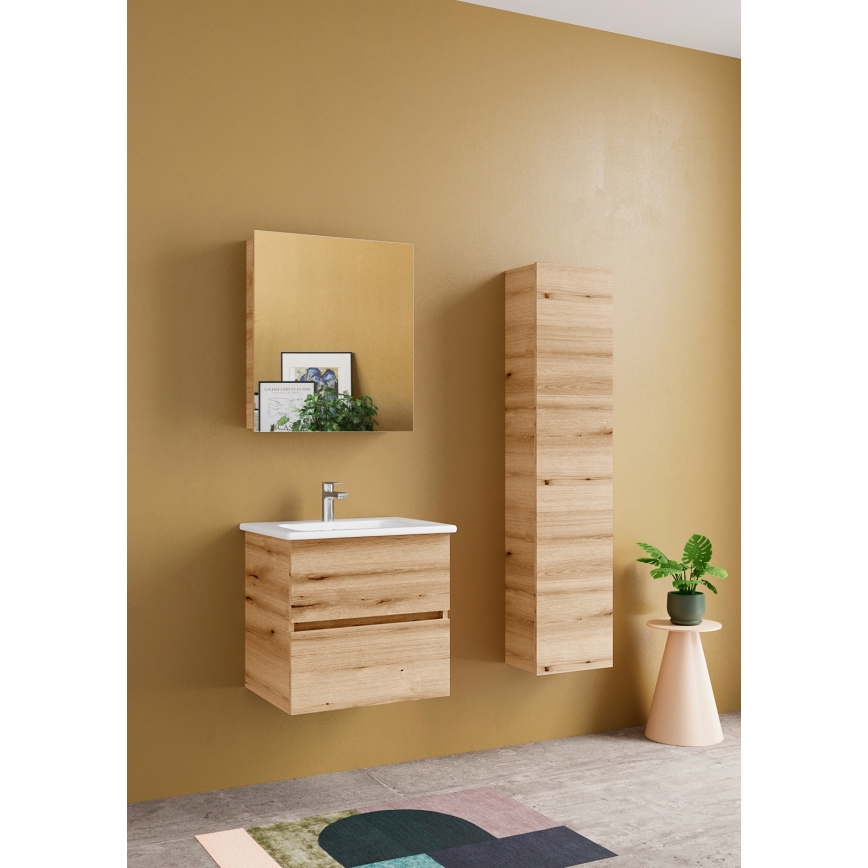 Dřevojas - Mobile da bagno con specchio NEXI 60x68 cm rovere