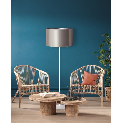 Duolla - Lampada con piedistallo CANNES 1xE27/15W/230V diametro 45 cm argento/bianco