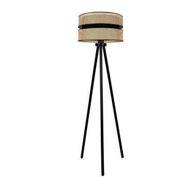 Duolla - Lampada con piedistallo DUO 1xE27/15W/230V diametro 40 cm rattan/nero